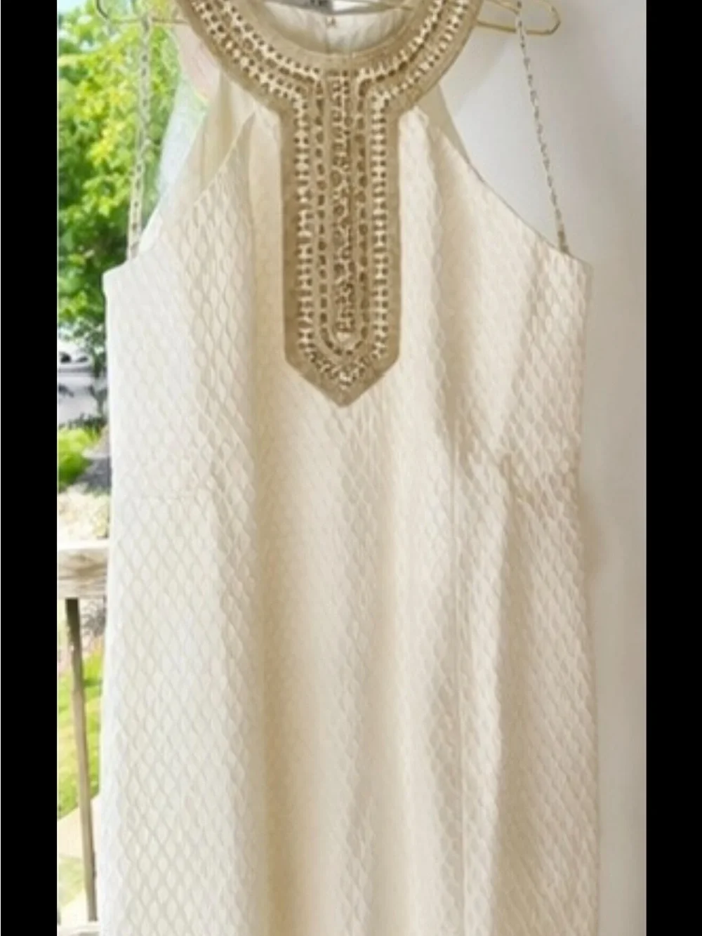 Lilly Pulitzer Cream Textured Shift Dress with Gold Embellished Neckline - Picture 5 of 16
